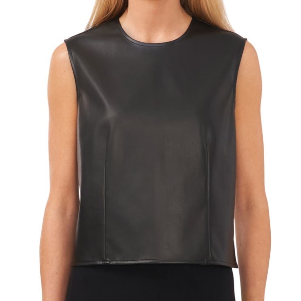 Size XL - Halogen sleeveless faux leather top in rich black